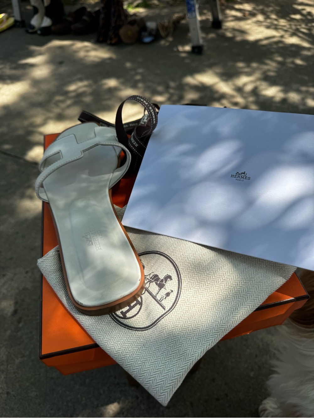 Hermes White Leather Oran Slide Sandals - Picture 5 of 6
